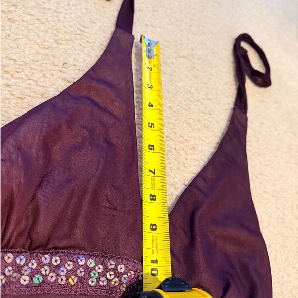 Plum Halter Cocktail Dress Ruffle Hem Beaded Waist Y2K Party Medium - Picture 16 of 16